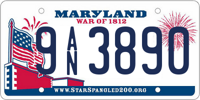 MD license plate 9AN3890
