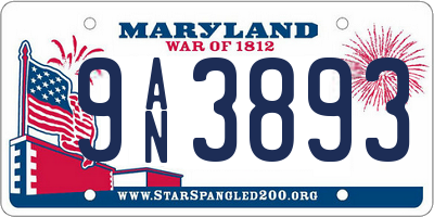 MD license plate 9AN3893