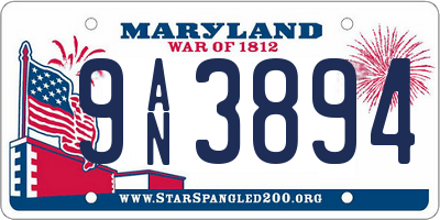 MD license plate 9AN3894