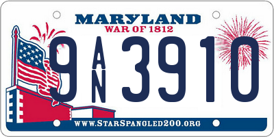 MD license plate 9AN3910