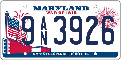 MD license plate 9AN3926