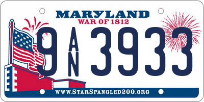 MD license plate 9AN3933