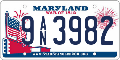 MD license plate 9AN3982
