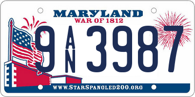 MD license plate 9AN3987