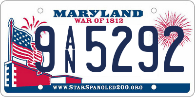 MD license plate 9AN5292