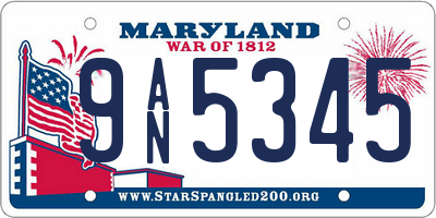 MD license plate 9AN5345
