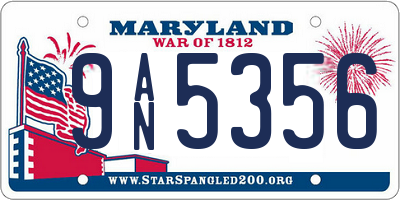 MD license plate 9AN5356