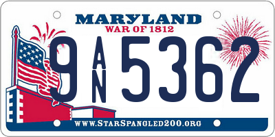 MD license plate 9AN5362