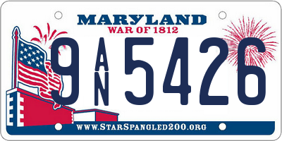 MD license plate 9AN5426