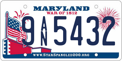 MD license plate 9AN5432