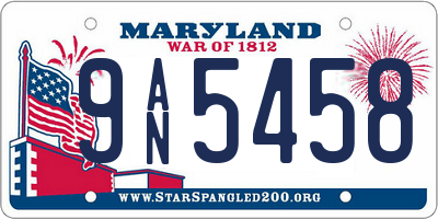 MD license plate 9AN5458