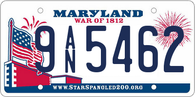 MD license plate 9AN5462