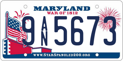 MD license plate 9AN5673