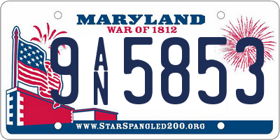 MD license plate 9AN5853