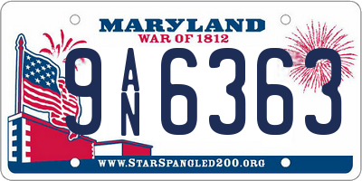 MD license plate 9AN6363