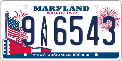 MD license plate 9AN6543