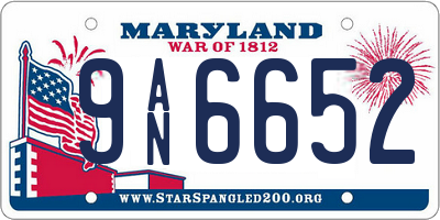 MD license plate 9AN6652