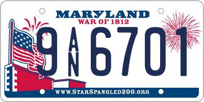 MD license plate 9AN6701