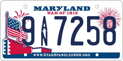 MD license plate 9AN7258