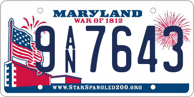 MD license plate 9AN7643