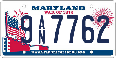 MD license plate 9AN7762