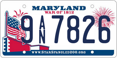 MD license plate 9AN7826