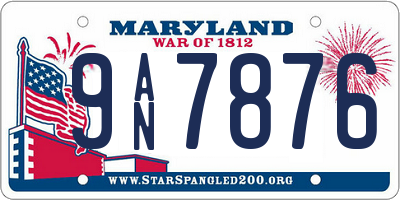 MD license plate 9AN7876