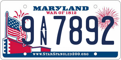 MD license plate 9AN7892