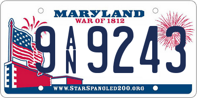 MD license plate 9AN9243