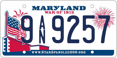 MD license plate 9AN9257