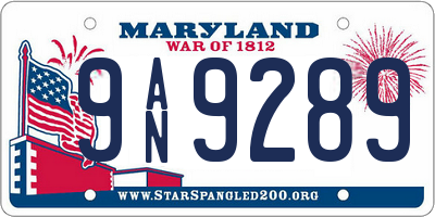 MD license plate 9AN9289