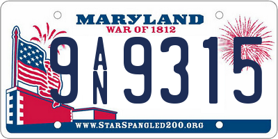 MD license plate 9AN9315