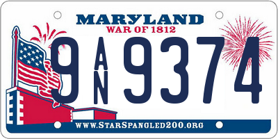 MD license plate 9AN9374