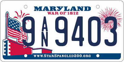 MD license plate 9AN9403