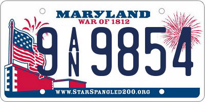 MD license plate 9AN9854