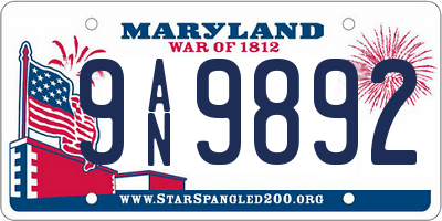 MD license plate 9AN9892
