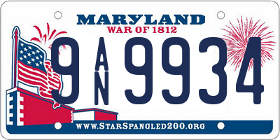 MD license plate 9AN9934