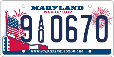 MD license plate 9AQ0670