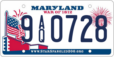 MD license plate 9AQ0728