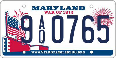 MD license plate 9AQ0765