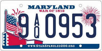 MD license plate 9AQ0953