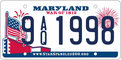 MD license plate 9AQ1998