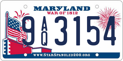 MD license plate 9AQ3154