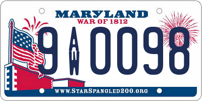 MD license plate 9AW0098