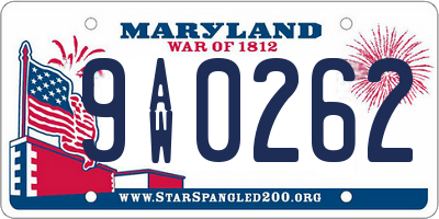 MD license plate 9AW0262