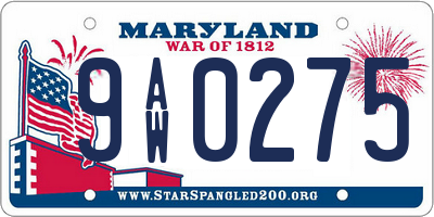 MD license plate 9AW0275