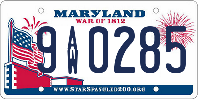 MD license plate 9AW0285