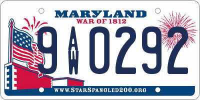 MD license plate 9AW0292