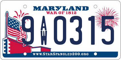 MD license plate 9AW0315