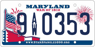 MD license plate 9AW0353